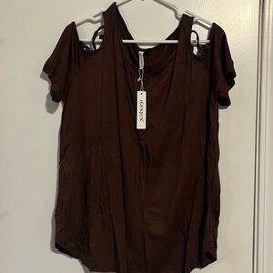 Gibson Brown Cut Out Short Sleeve Tunic
